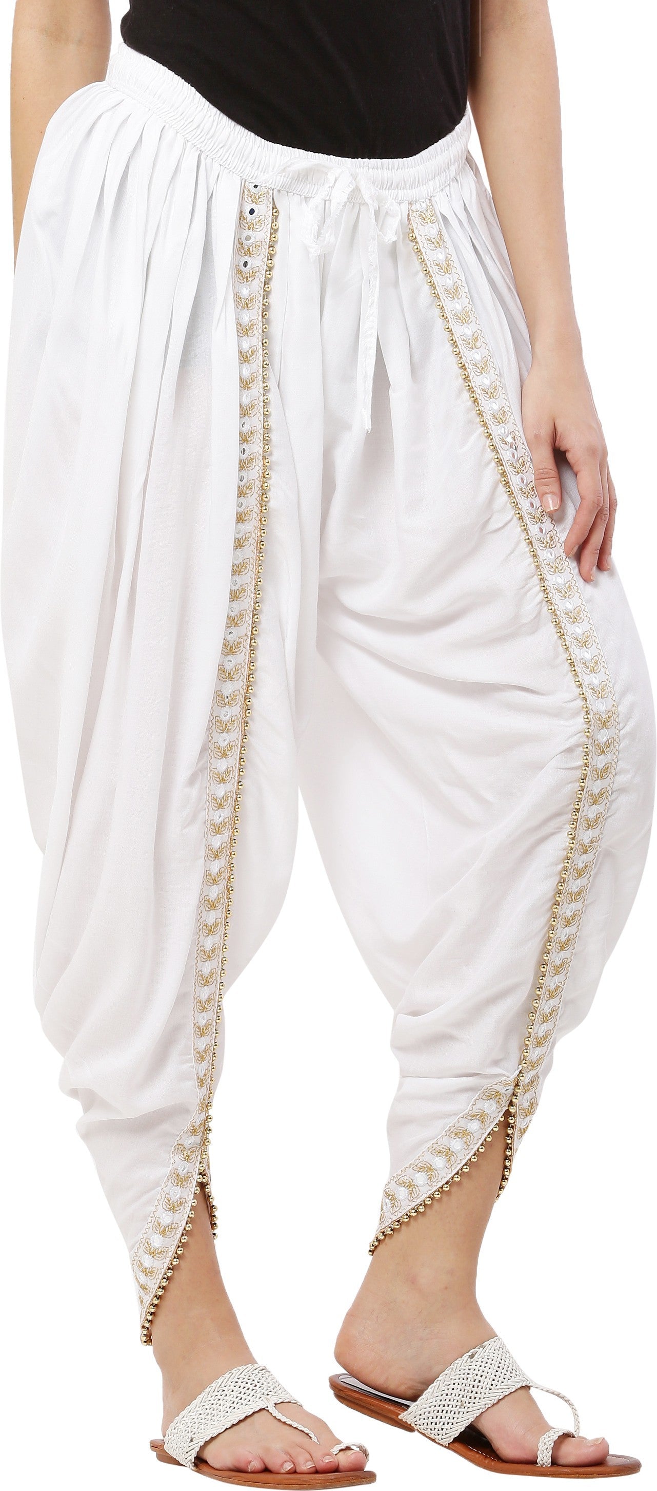 PAVONINE White Color Embellished Beetel Rayon Fabric Patiala For Women & Girls