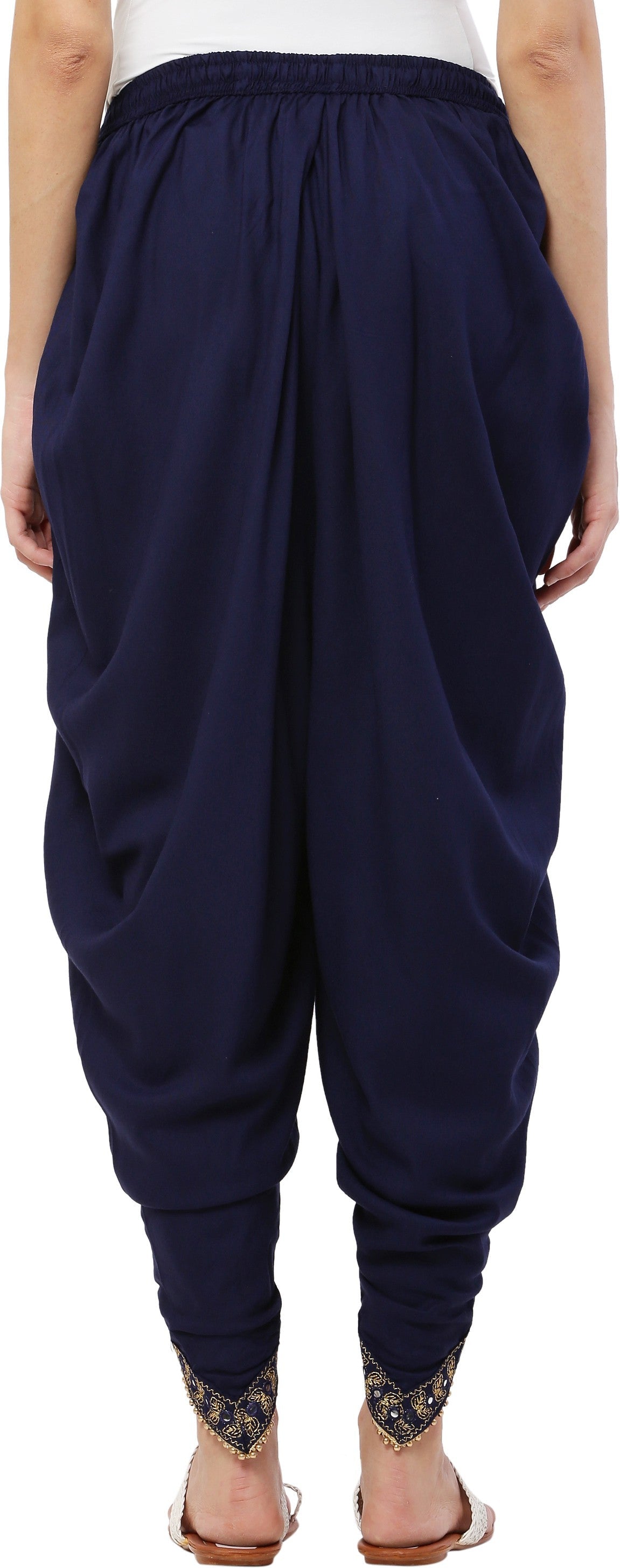 PAVONINE Navy Blue Color Embellished Beetel Rayon Fabric Patiala For Women & Girls