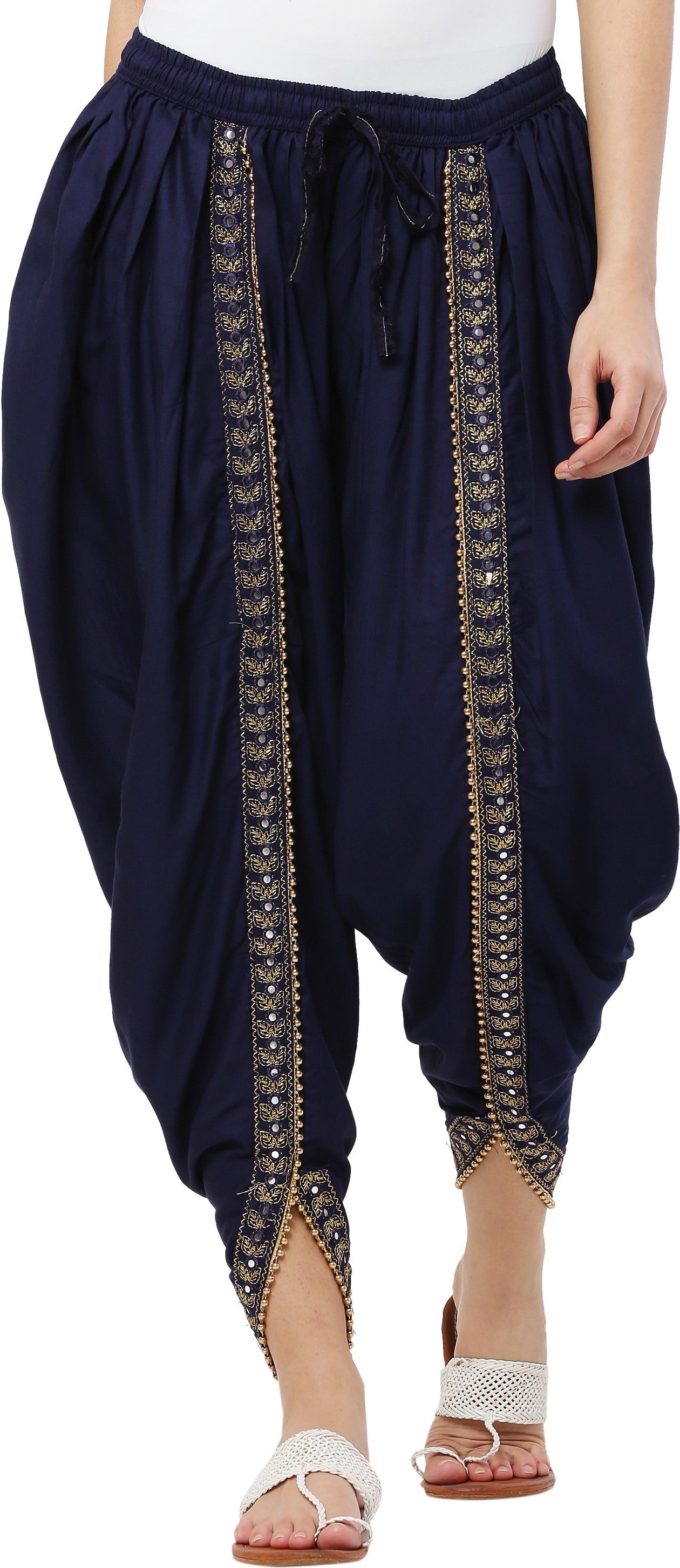 PAVONINE Navy Blue Color Embellished Beetel Rayon Fabric Patiala For Women & Girls