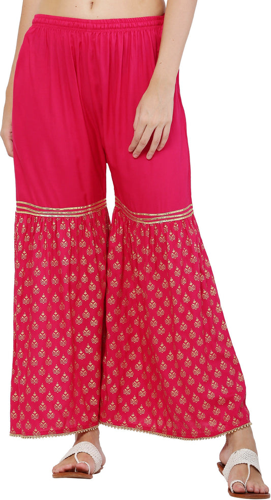 PAVONINE Rani Color 3-Panels Sequence Printed Flared Sharara For Women & Girls