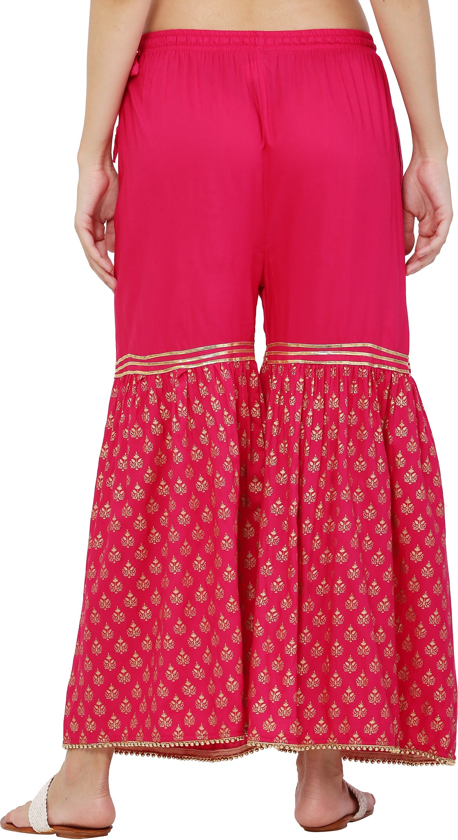 PAVONINE Rani Color 3-Panels Sequence Printed Flared Sharara For Women & Girls