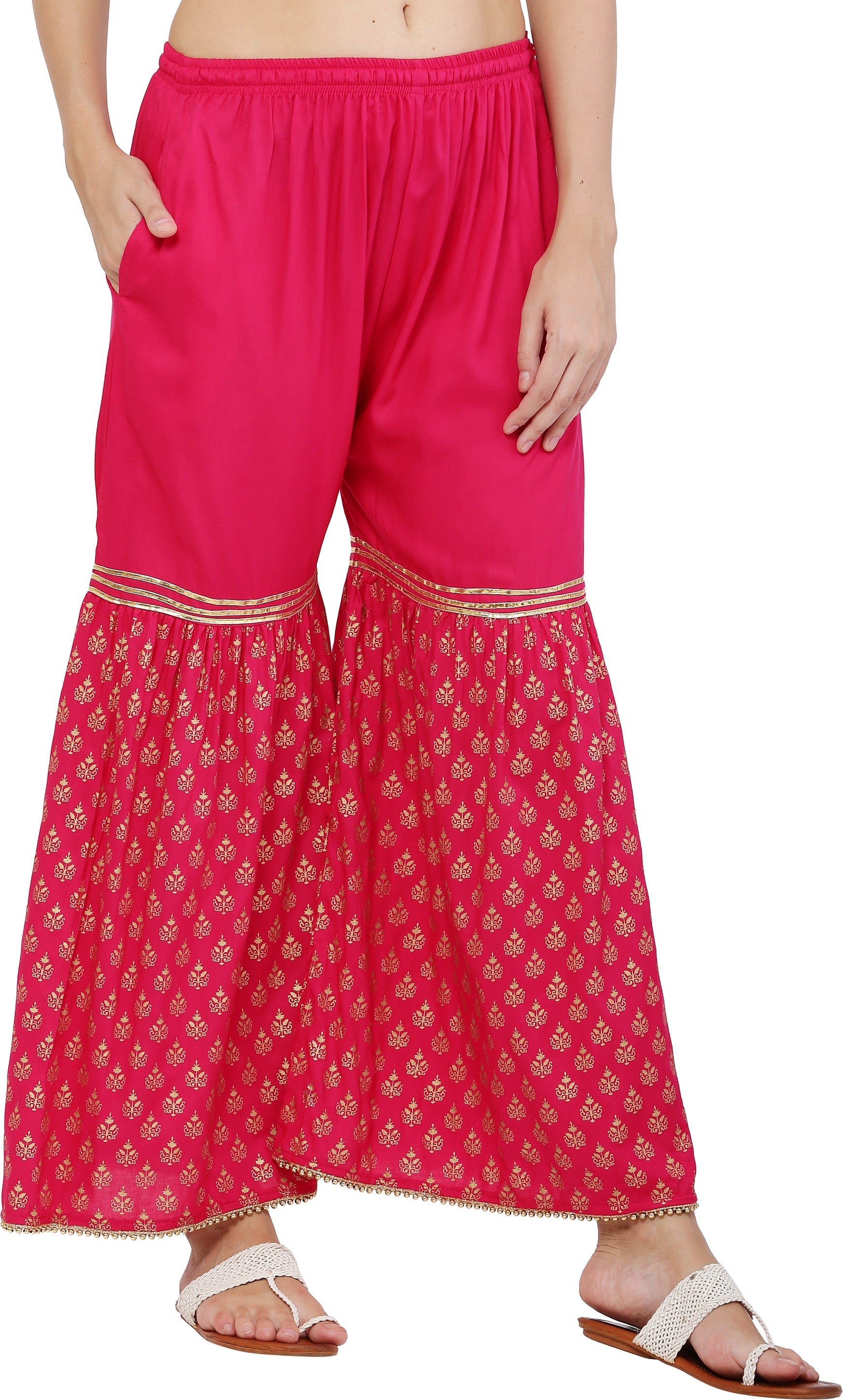 PAVONINE Rani Color 3-Panels Sequence Printed Flared Sharara For Women & Girls