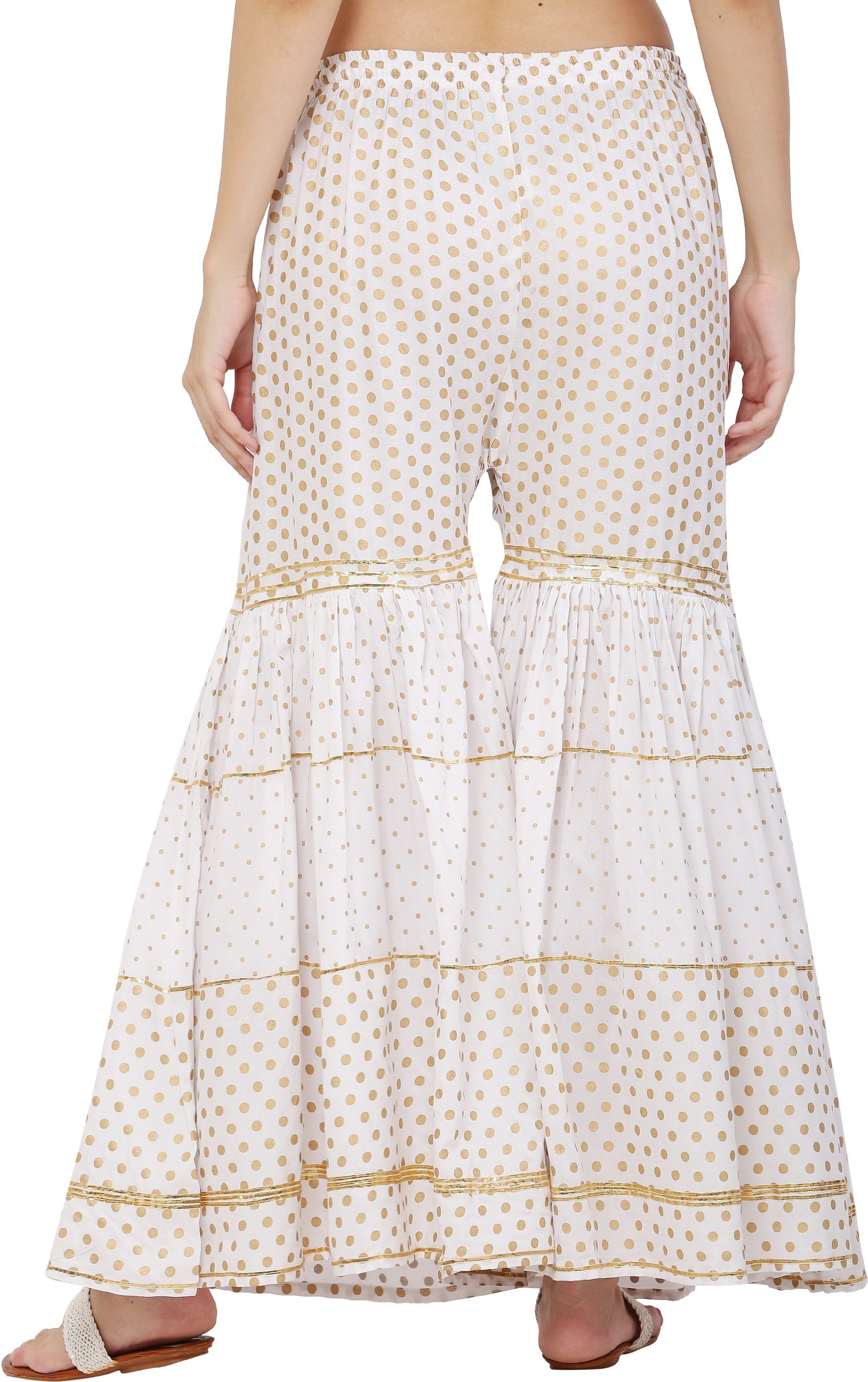 PAVONINE White Color 3-Panels Golden Printed Flared Sharara For Women & Girls
