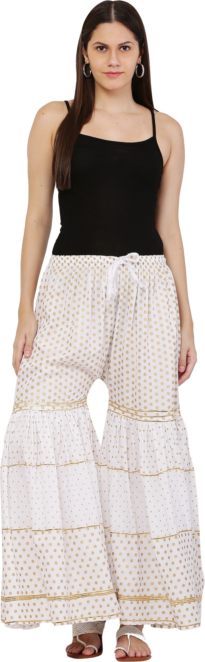 PAVONINE White Color 3-Panels Golden Printed Flared Sharara For Women & Girls