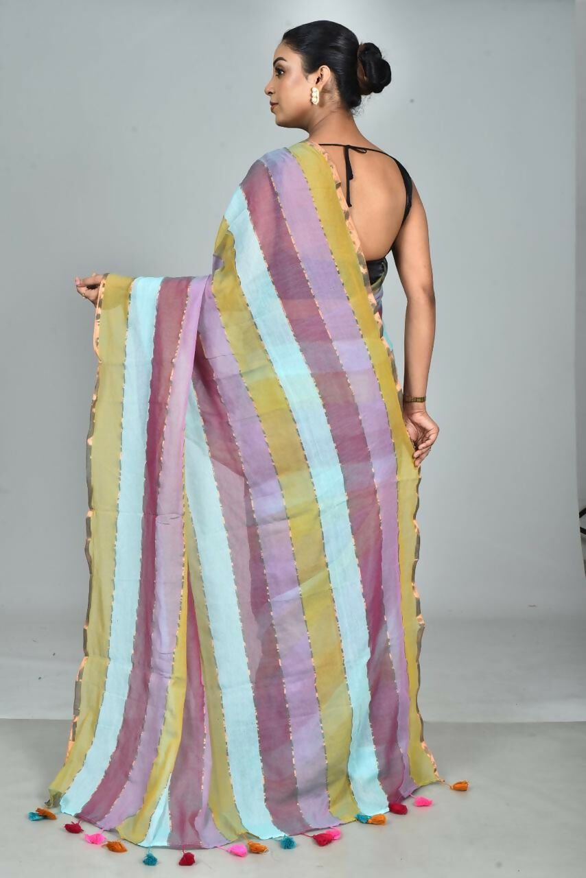 Exclusive Collection Beautiful Multi1 Pure Cotton Woven Handloom Grab2Buy With Running Blouse Piece 