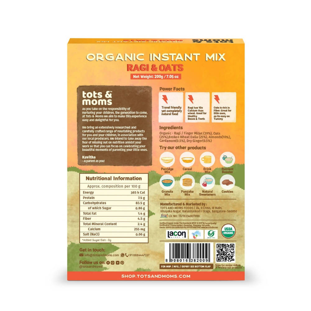 Tots and Moms Organic Ragi & Oats Instant Mix  Grab2Buy Tots and Moms Grab2Buy