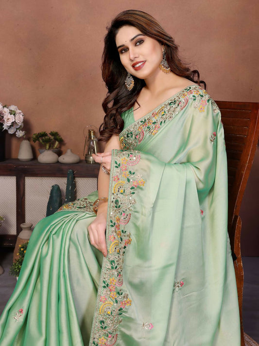 Teeya Creation New Trendy Party Wear Soft Silk Saree-Light_Green