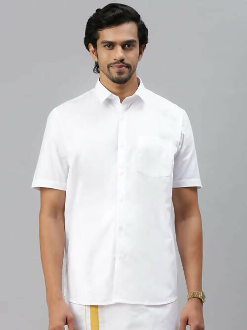 Ramraj Cotton Mens Half Sleeve White Shirt Plus Size - Breeze Cotton 
