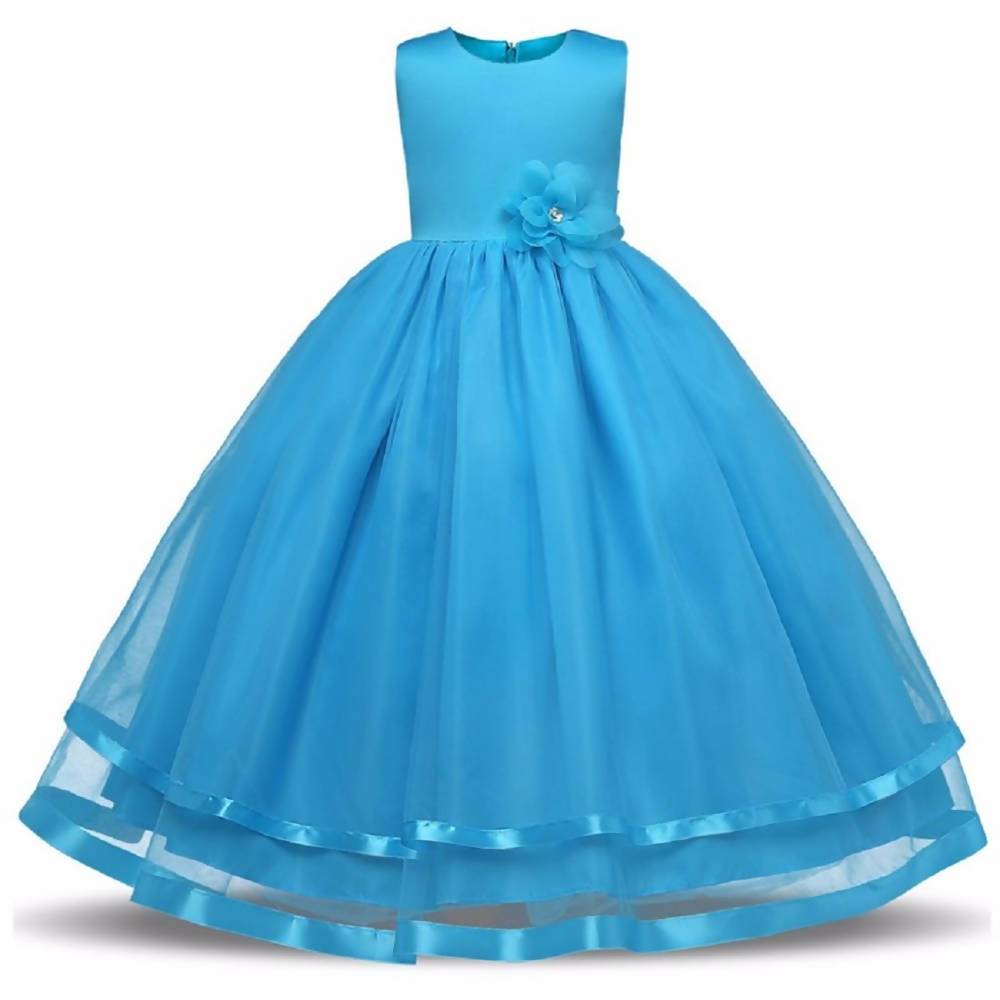 Asmaani Baby Girl's Sky Blue Satin A-Line Maxi Full Length Dress (AS-DRESS_22060) - Grab2buy