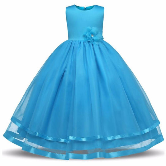 Asmaani Baby Girl's Sky Blue Satin A-Line Maxi Full Length Dress (AS-DRESS_22060) - Grab2buy