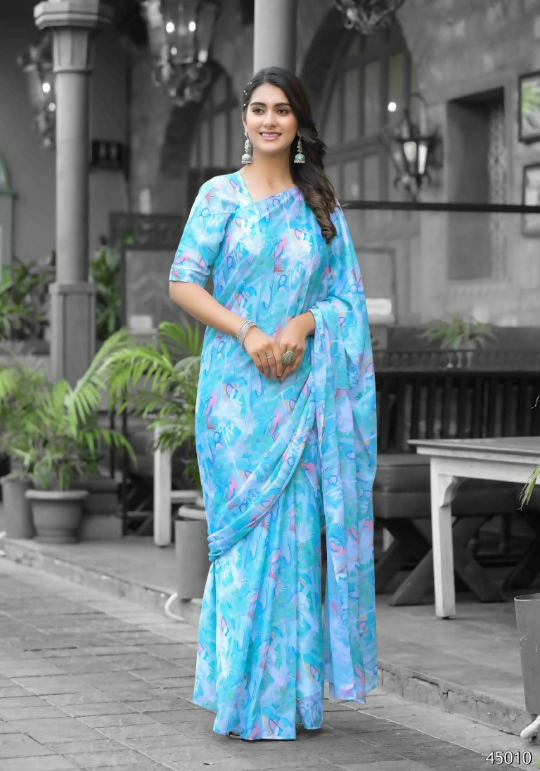 stylish Casual Sky Imported georgette Ready to Wear Fancy Saree - Ashwini