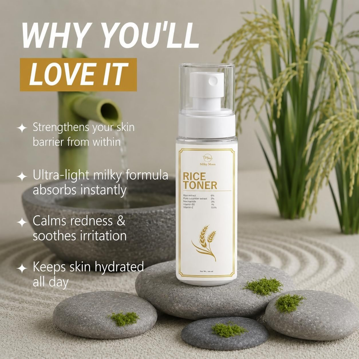 Milky Moon Rice Water Toner With Niacinamide & Cucumber