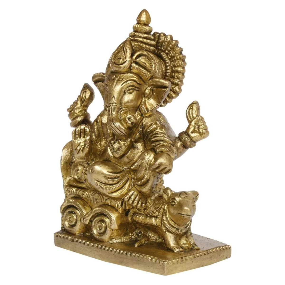 Artvarko Brass Ganesha Riding On Chariot Pulled By Rat Ganesh Ganpati Statue Idol - Grab2buy