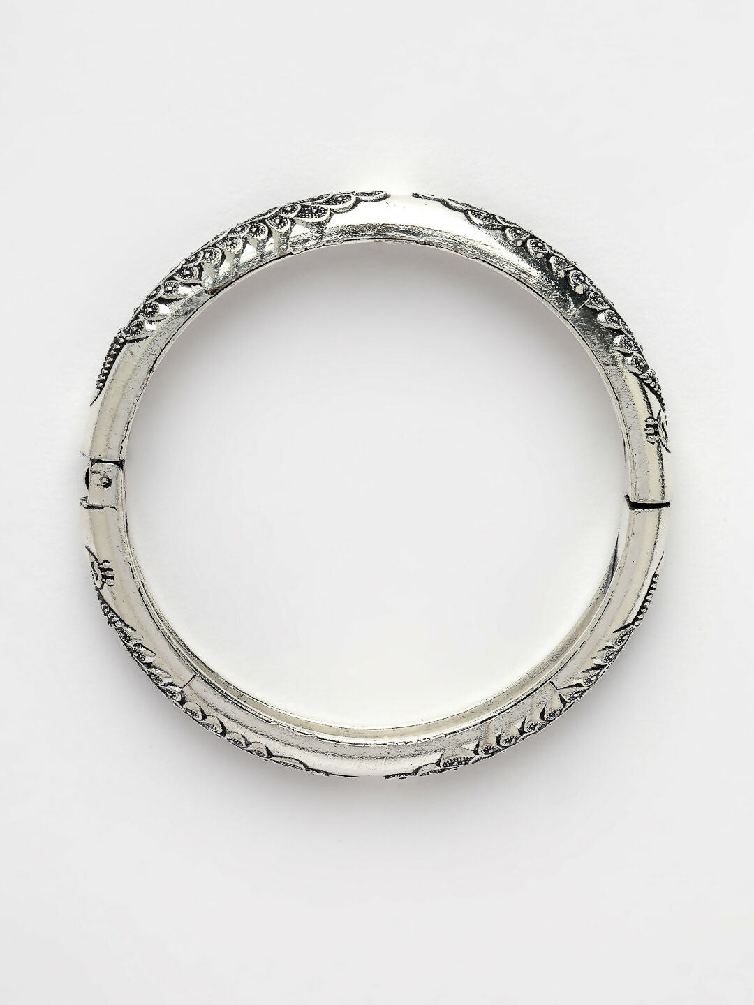 NVR Women's Silver-Toned German Silver Peacock Design Oxidised Kada Bangle 