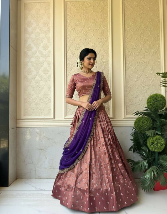 Teeya Creation Womens New Trending Zari Weaving Work Lehenga Choli Set - Brown