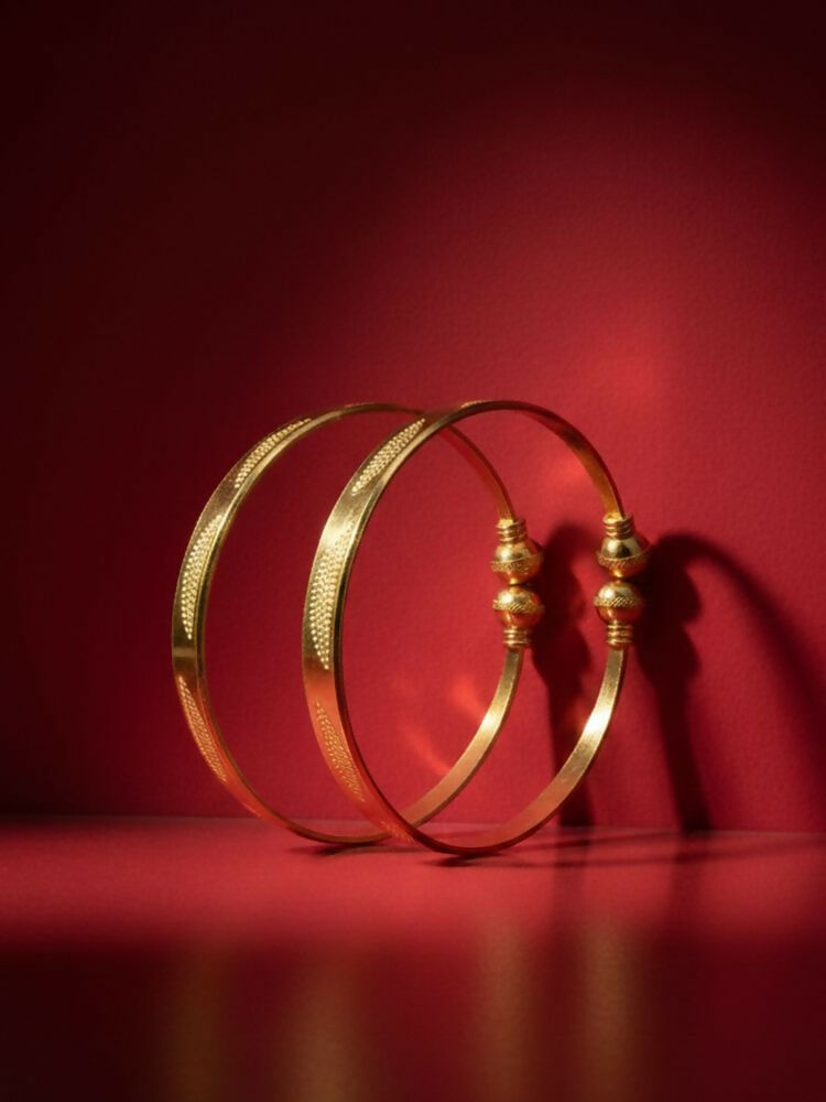 NVR Women Set of 2 Gold Plated Traditional Adjustable Kada Bangle