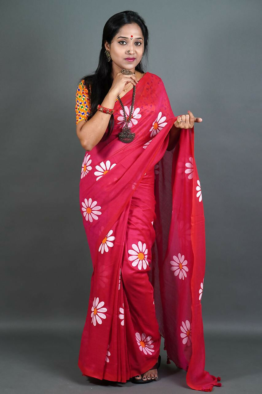 Exclusive Collection Red Pure Cotton Grab2Buy With Sunflower Design 