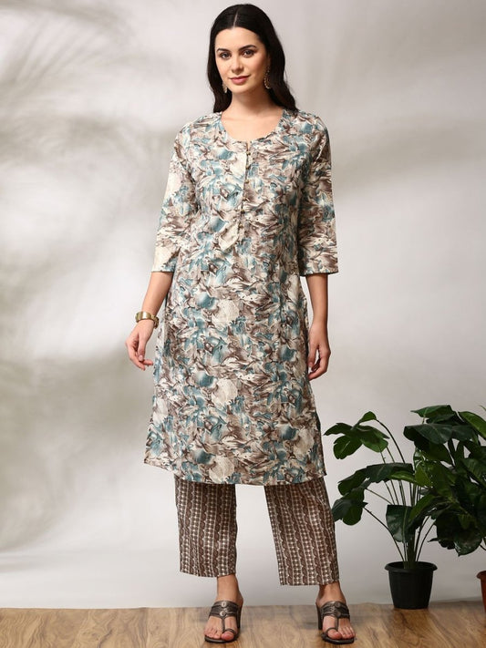 Anouk Floral Printed Regular Straight Kurta with Trousers | Grab2Buy