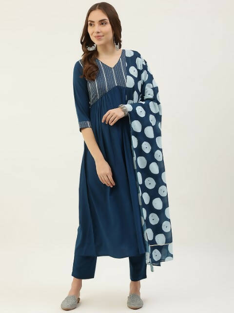 FIORRA Women's Turquise Poly Crepe Straight Kurta Pant With Dupatta 