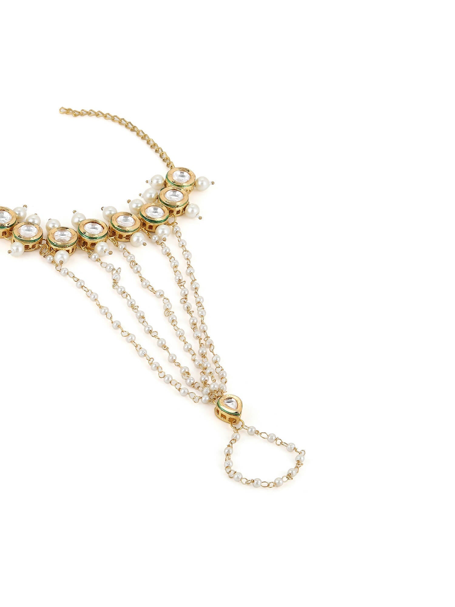 Women's Gold-Toned White Brass Kundan Gold-Polished Link Bracelet - Ruby Raang  Grab2Buy Ruby Raang Grab2Buy