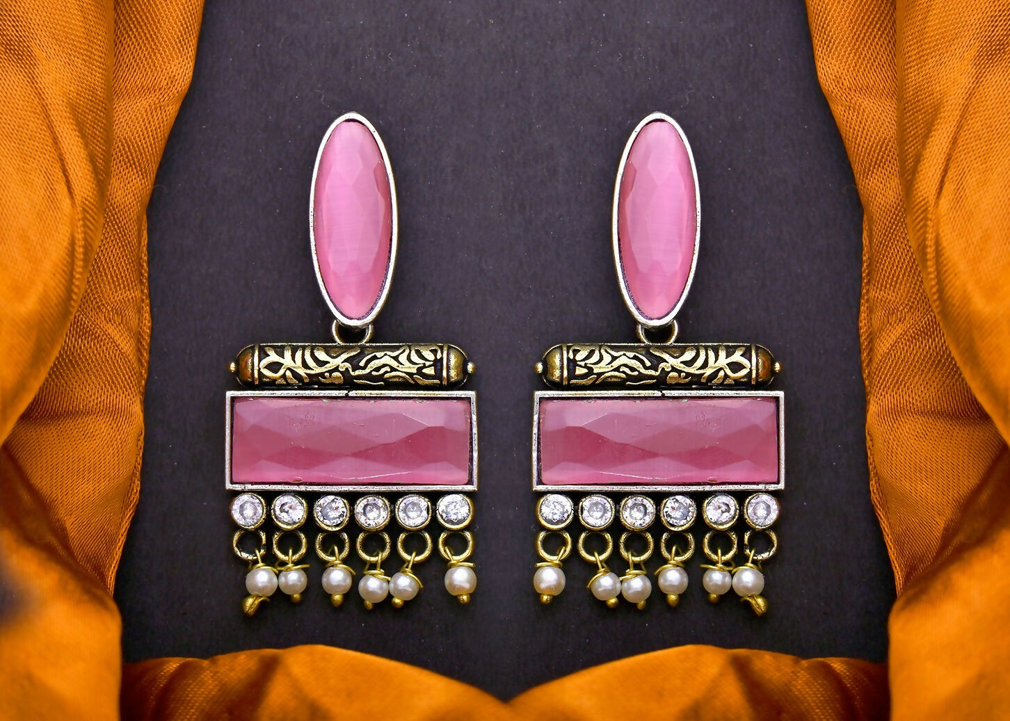 Joban Fashion Women Brass Pink Ad Earrings 