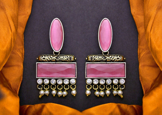 Joban Fashion Women Brass Pink Ad Earrings 