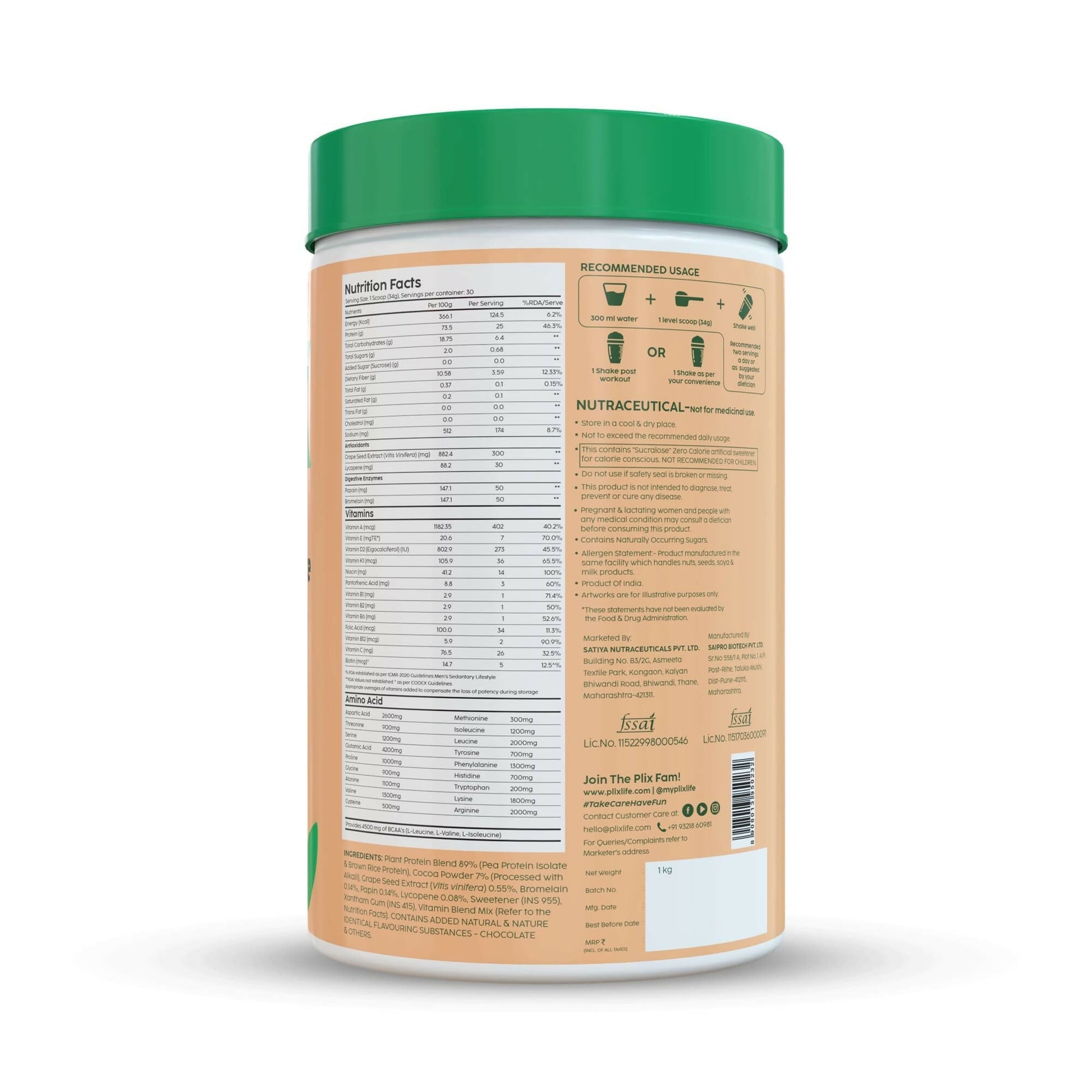 PLIX The Plant Fix Strength Vegan Plant Protein Powder - Chocolate 
