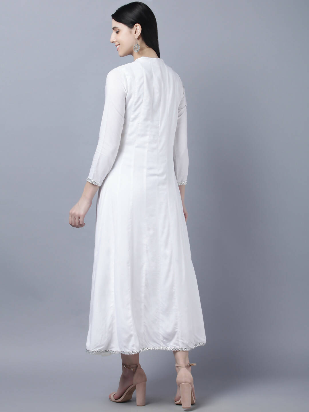 Myshka Women White Anarkali Kurta With Dupatta