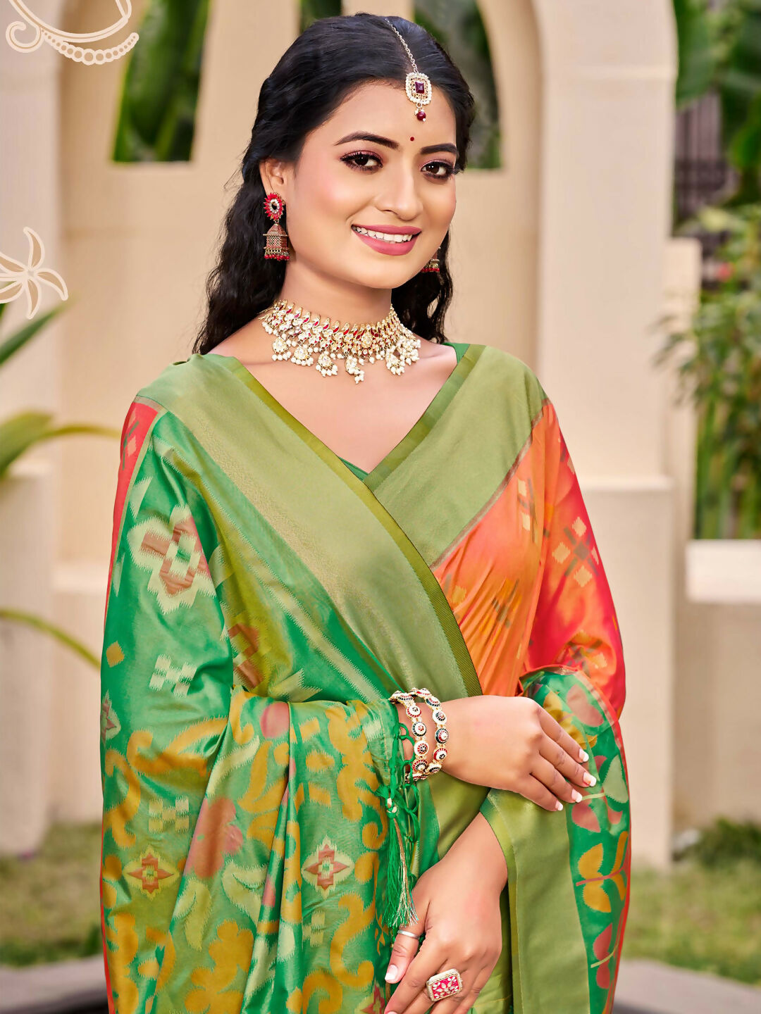 Shree Shyam Fashion Pochampalli Silk Orange Saree