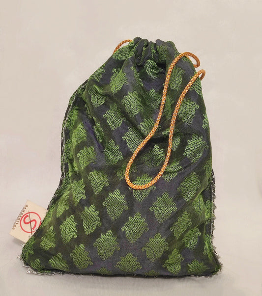 Sanskritea Brocade Drawstring potli Bag - Green