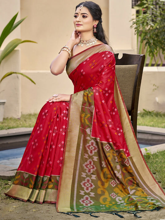 Shree Shyam Fashion Pochampalli Silk Red Saree