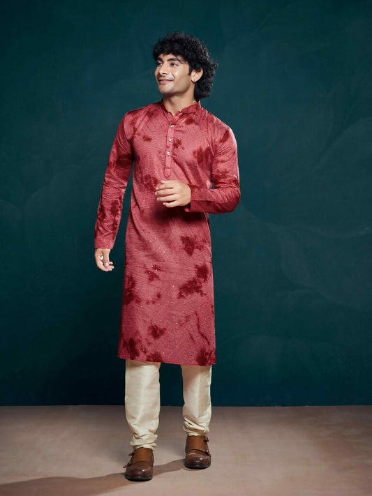 Maroon Viscose Designer Sequance Embroidery Work Men's Kurta Set - Mahotsav