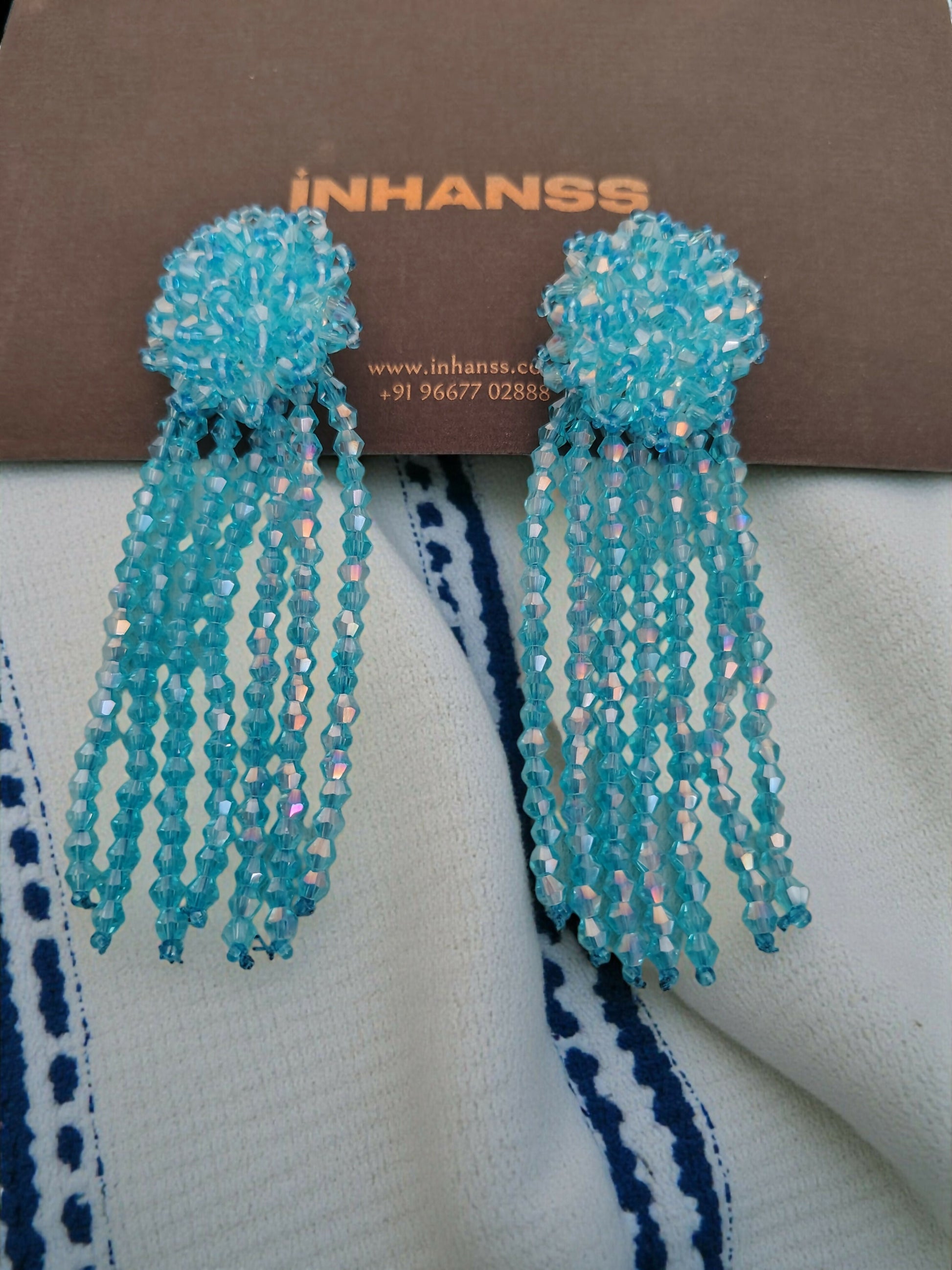 Inhanns Handmade Crystal Waterfall Earrings - Long - Sky Blue