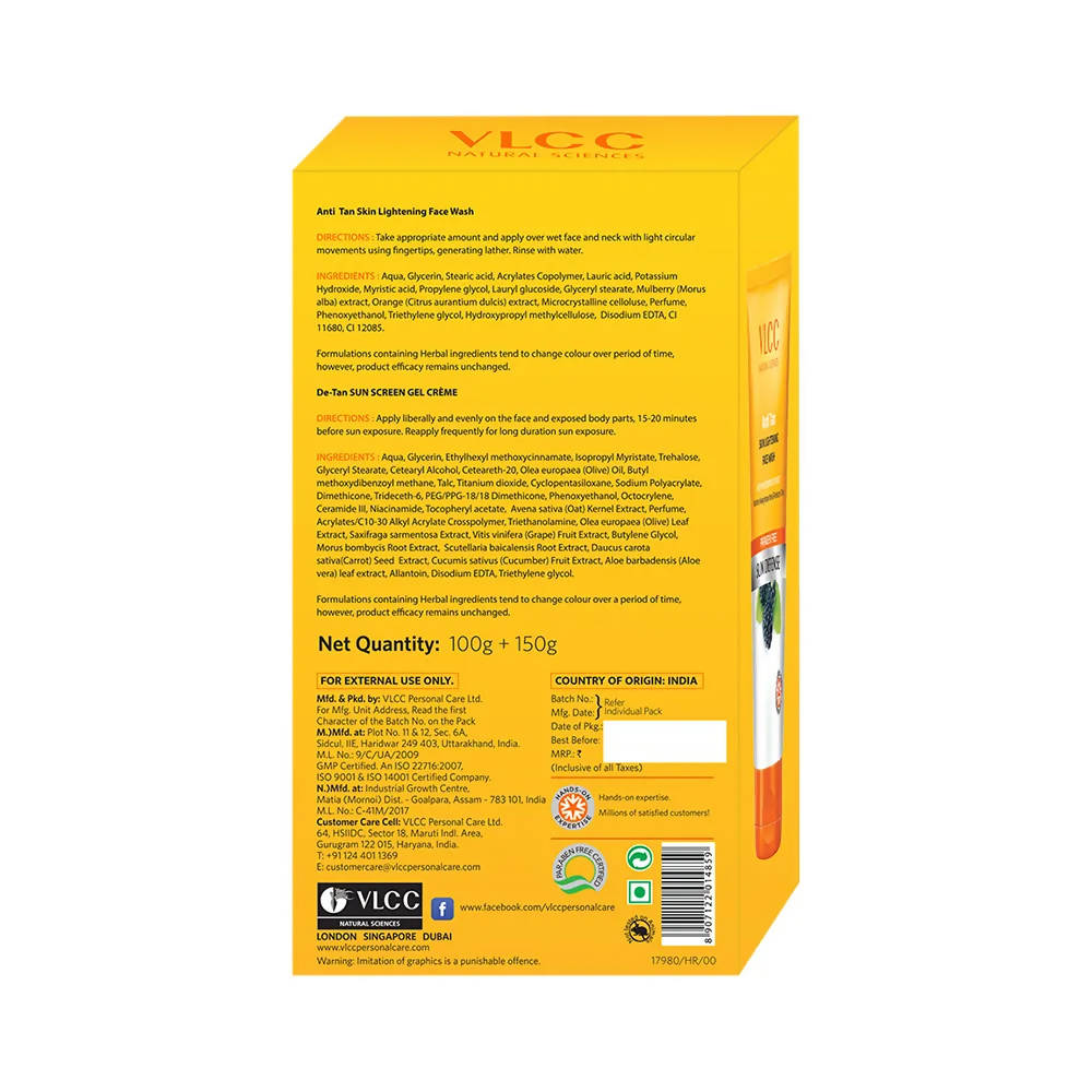 VLCC Anti Tan Face Wash & De Tan SPF 50 Sun Screen Gel Creme Combo  Grab2Buy VLCC Grab2Buy