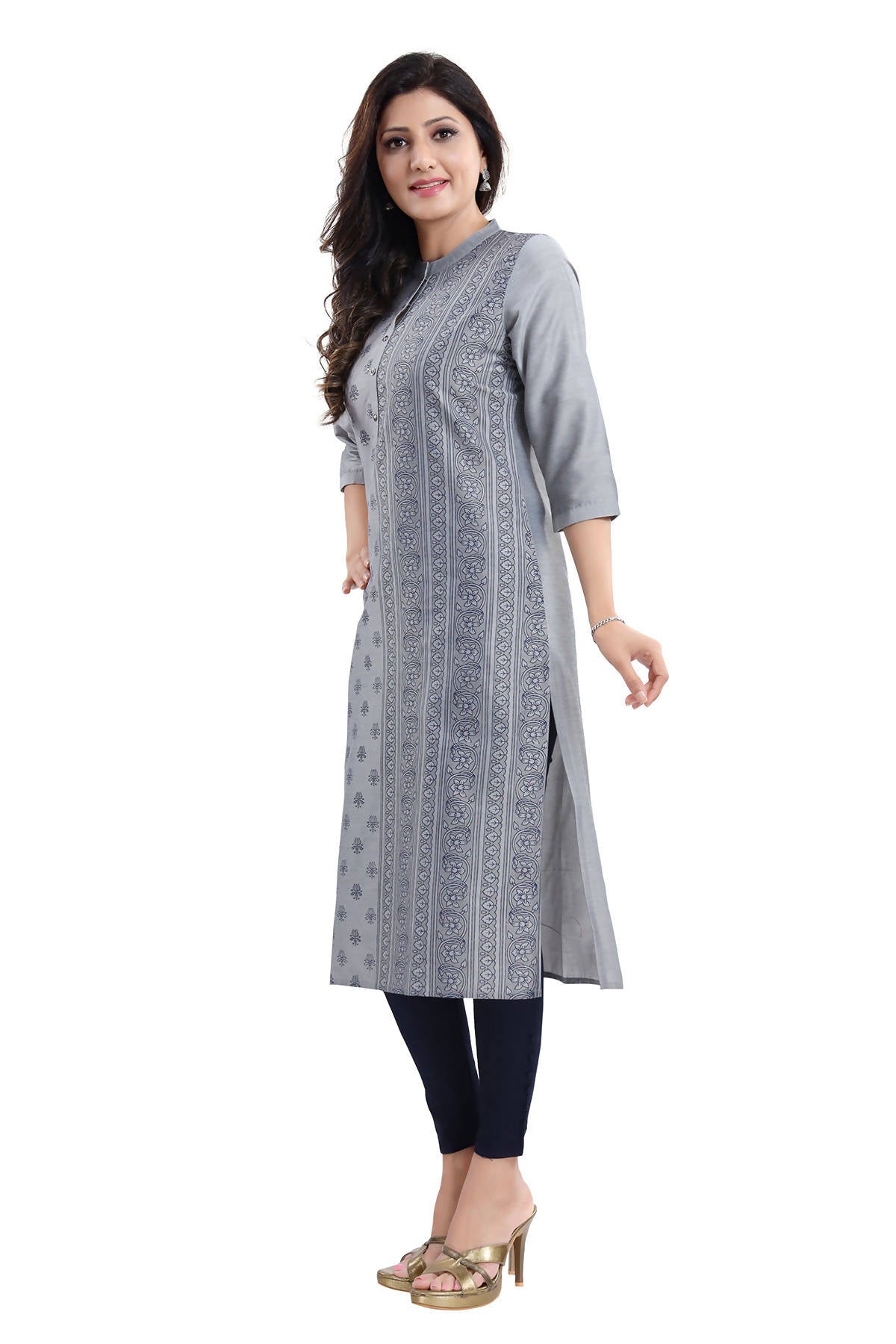 Snehal Creations Grey Cotton Silk Formal Wear Tunic For Women