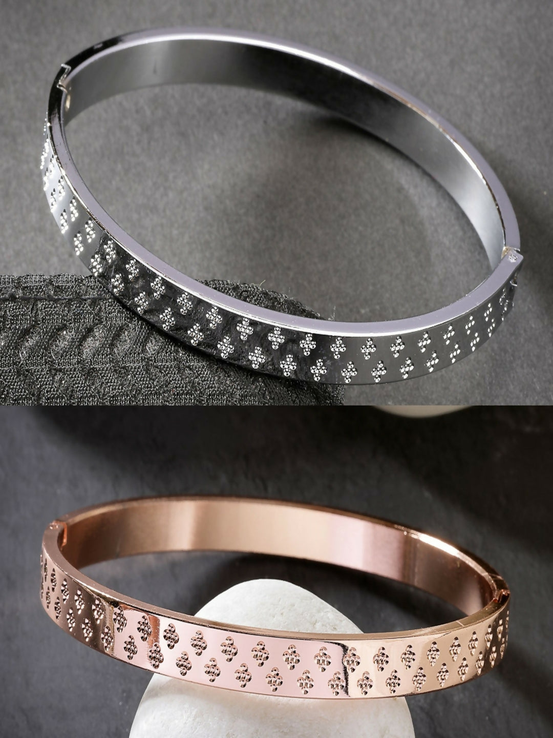 NVR Men's Set of 2 Rhodium-Plated Stainless Steel Kada Bracelet - NR Retail-NVR
