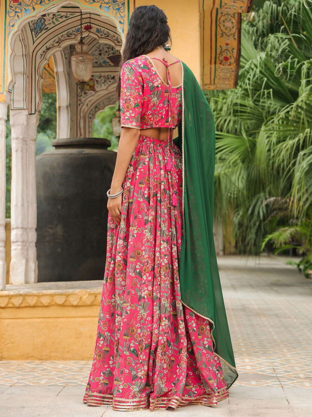 Janasya Pink Georgette Floral Lehenga Choli Dupatta 