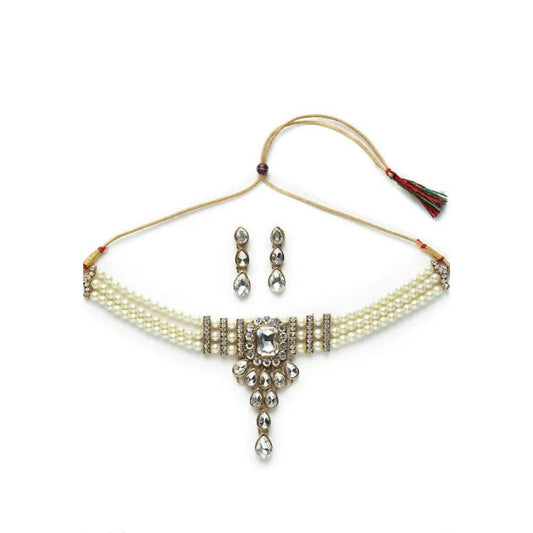 Mominos Fashion Traditional Design Necklace with Stone & Pearls 