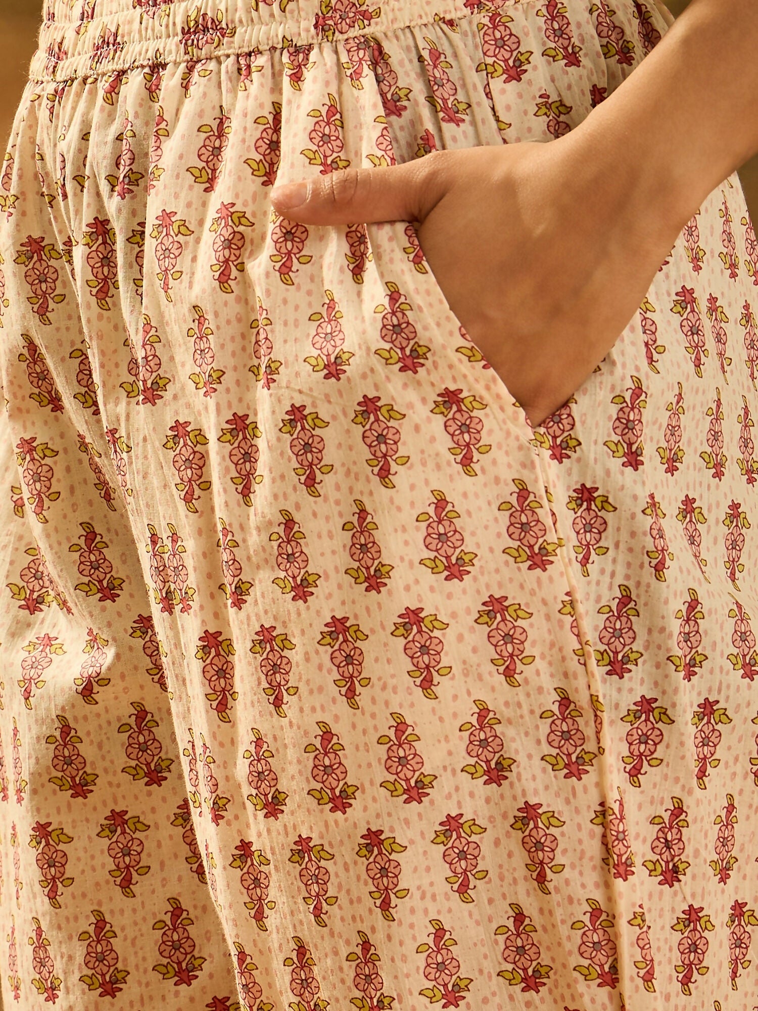 Joban Fashion Printed Cream Pure Cotton Kurta Set