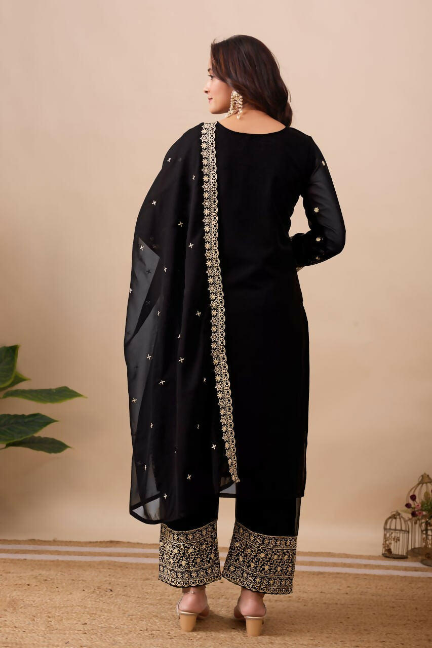 Joban Fashion Black Velvet Embroidery Sequence Work Readymade Kurta Set