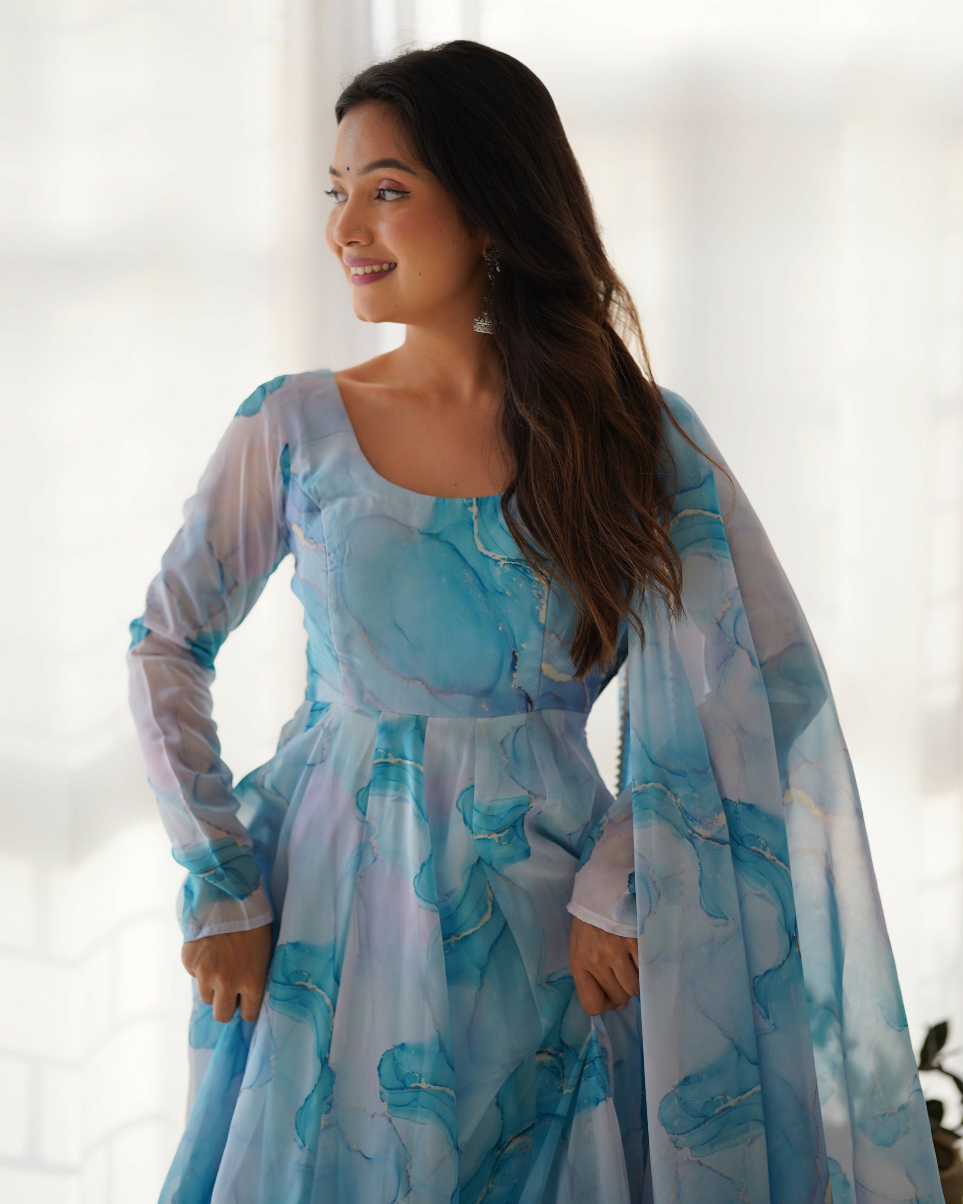 Joban Fashion Sky Kurta Set Organza Sequin Embroidery Work 