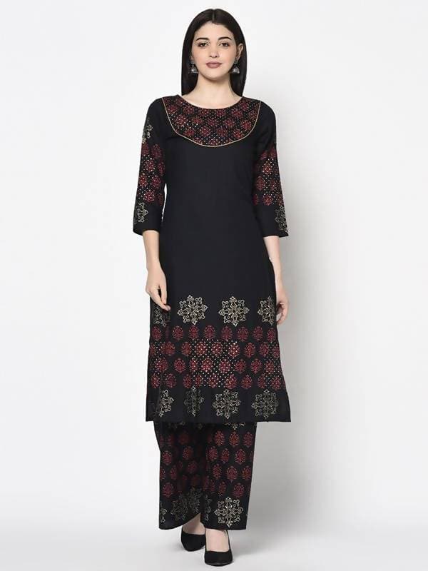 Aniyah Rayon Black Color Block Print Straight Kurta (AN-190K) | Grab2Buy