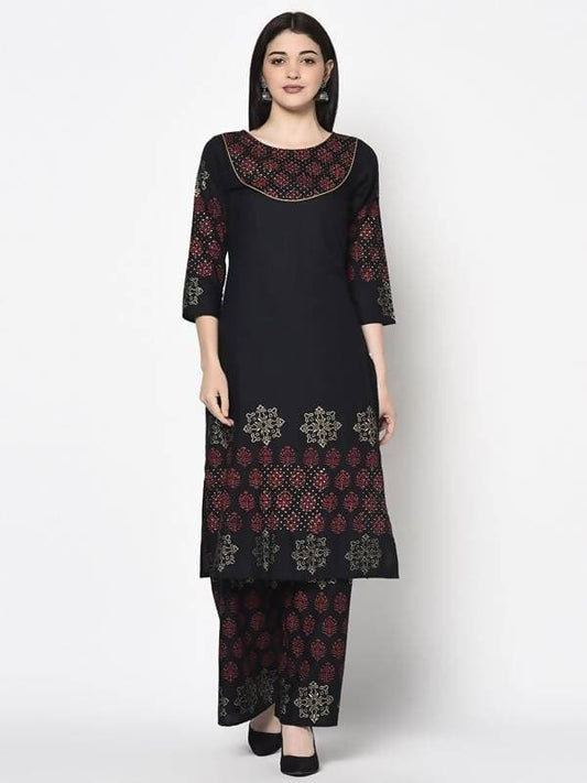 Aniyah Rayon Black Color Block Print Straight Kurta (AN-190K) | Grab2Buy