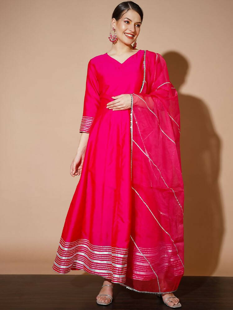 Myshka Women Pink Solid Kurta & With Dupatta