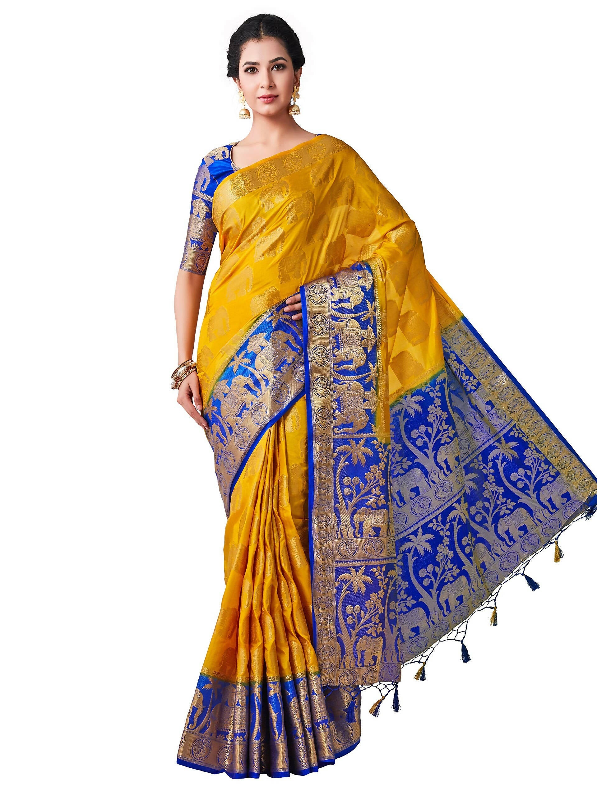Mimosa Women's Gold Kanjivaram Art Silk Saree