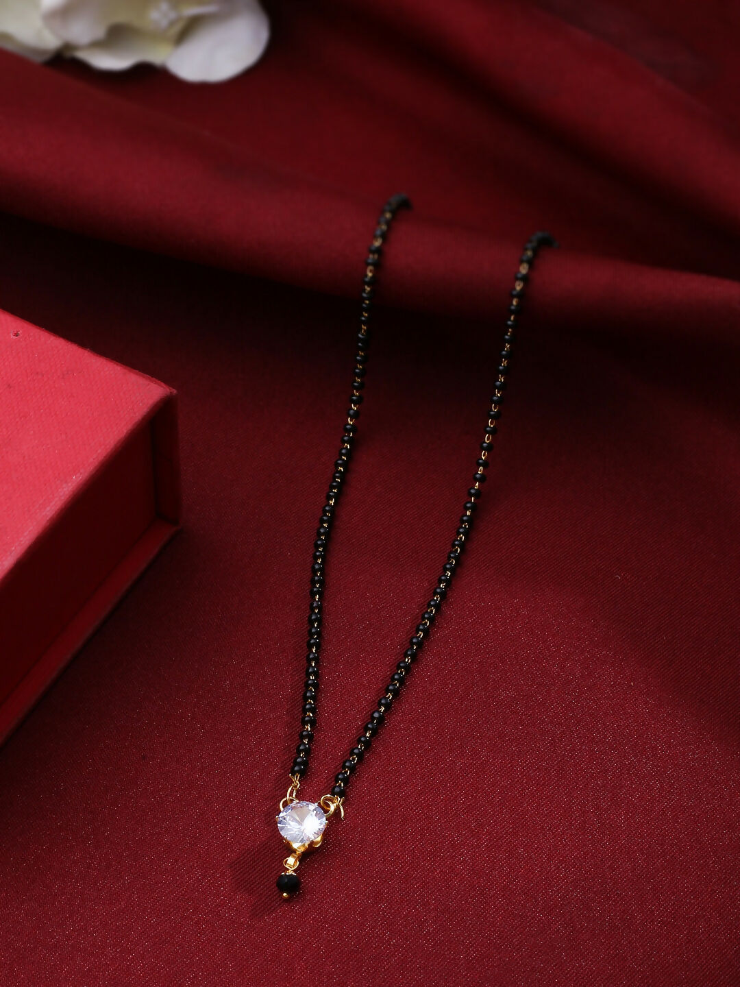 NVR Women's Set of 3 Gold-Polished CZ Stone-Studded & Beaded Mangalsutra 