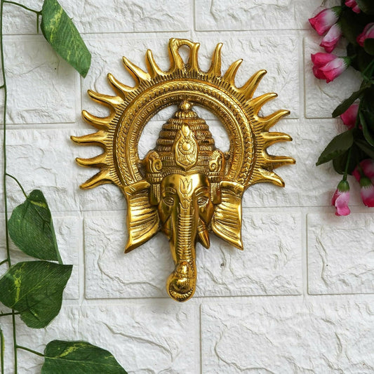 eCraftIndia Golden Lord Ganesha With Sun Decorative Metal Wall Hanging - Grab2buy