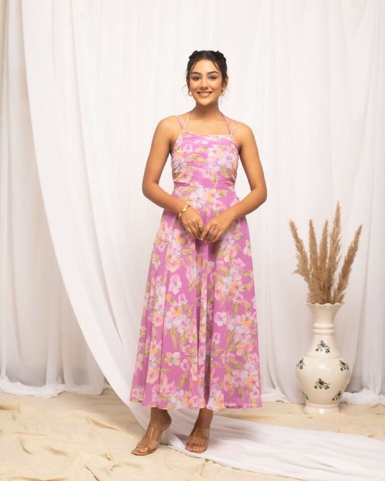 FIORRA Women's Light Pink Georgette Floral Printed Dress 