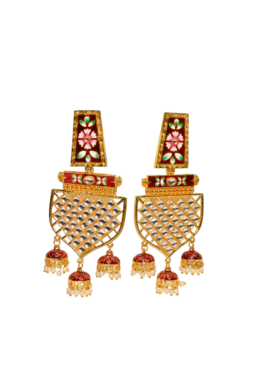 Traditional Gold-Plated Meenakari Maroon Jhumka Jhumki Earrings By House of Ree - Grab2buy