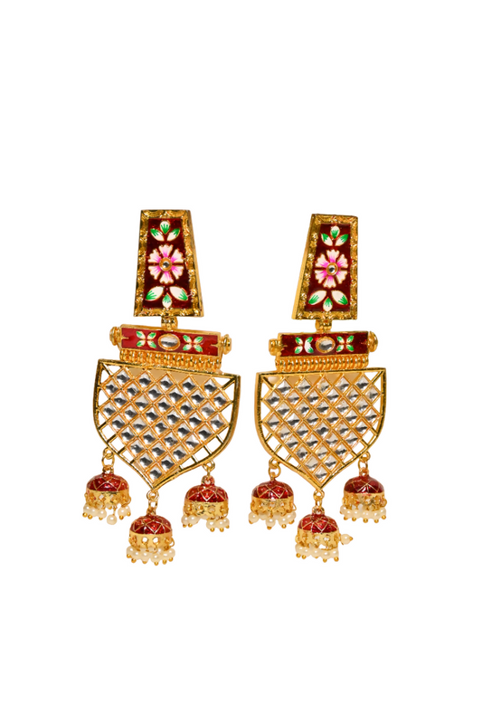 Traditional Gold-Plated Meenakari Maroon Jhumka Jhumki Earrings By House of Ree - Grab2buy